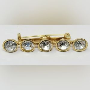 Vintage Rhinestone Bar Brooch Pin Gold Tone Multi Faceted Foil Back